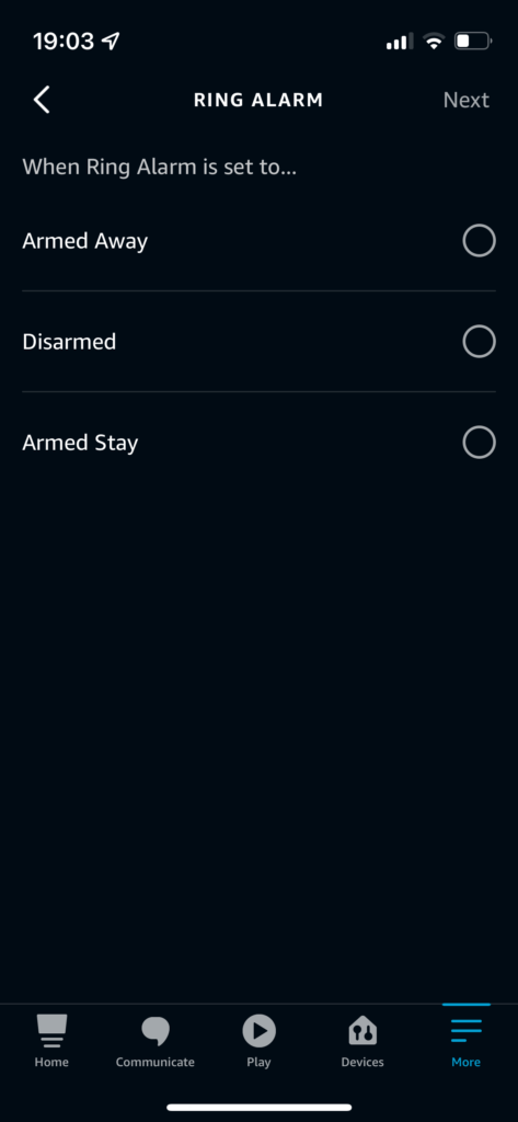 Ring Alarm Alexa routine triggers