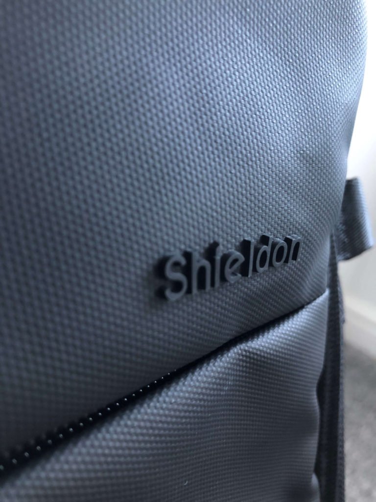 Close up picture of the Shieldon logo on the backpack
